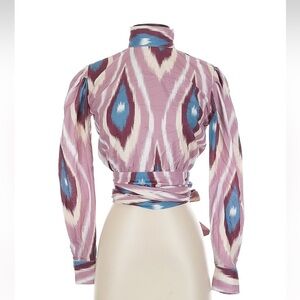 Elegant Pink and Blue Patterned Women's Blouse